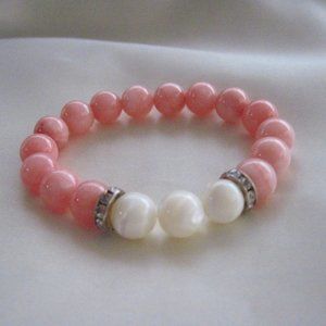 Pink coral and Mother of pearl hand crafted bracelet